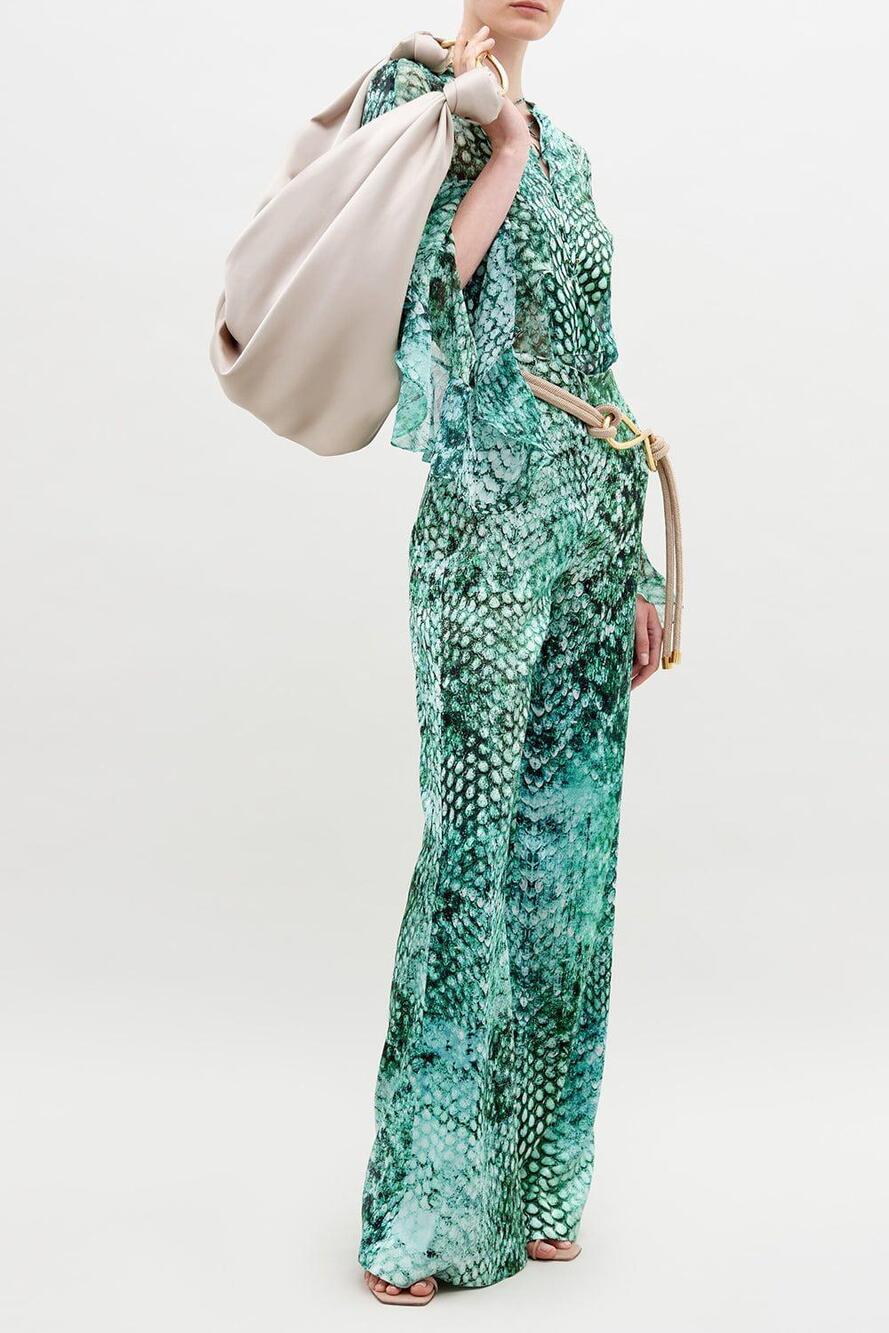 Silvia Tcherassi Andie Silk Stretch Pant in Emerald Animal Print 2L XL